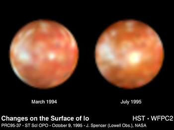 L’inspiegato “Punto Caldo” largo 200 miglia emerge su Io in un Periodo di 16 Mesi (NASA/HST/WFPC2, 1995)