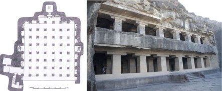 Ellora - Caverna dei Dieci Avatar - Planimetria e facciata p2°